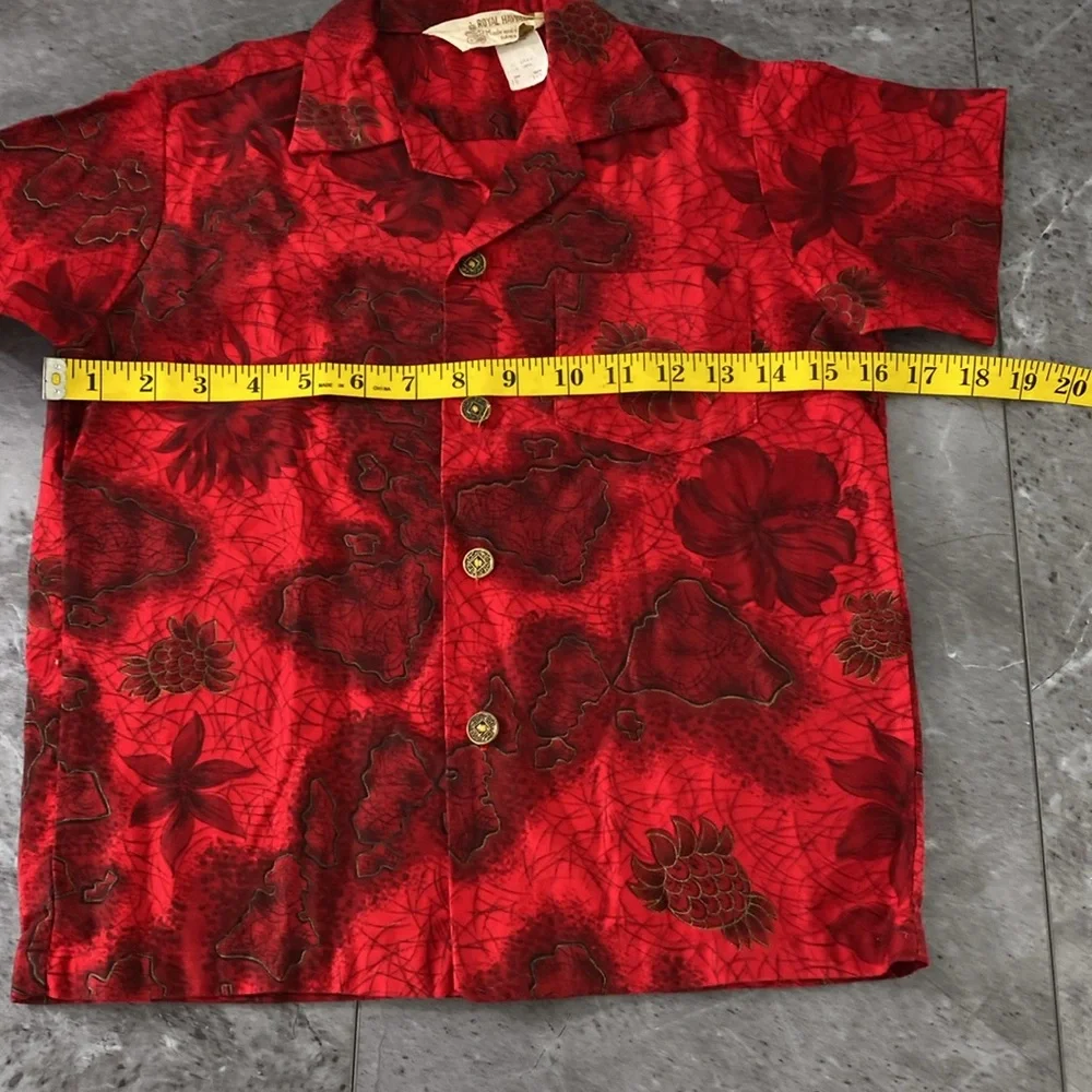 Vintage Royal Hawaiian Shirt Kids 10‎ Red Tropical Button Up Short Sleeve Cotton